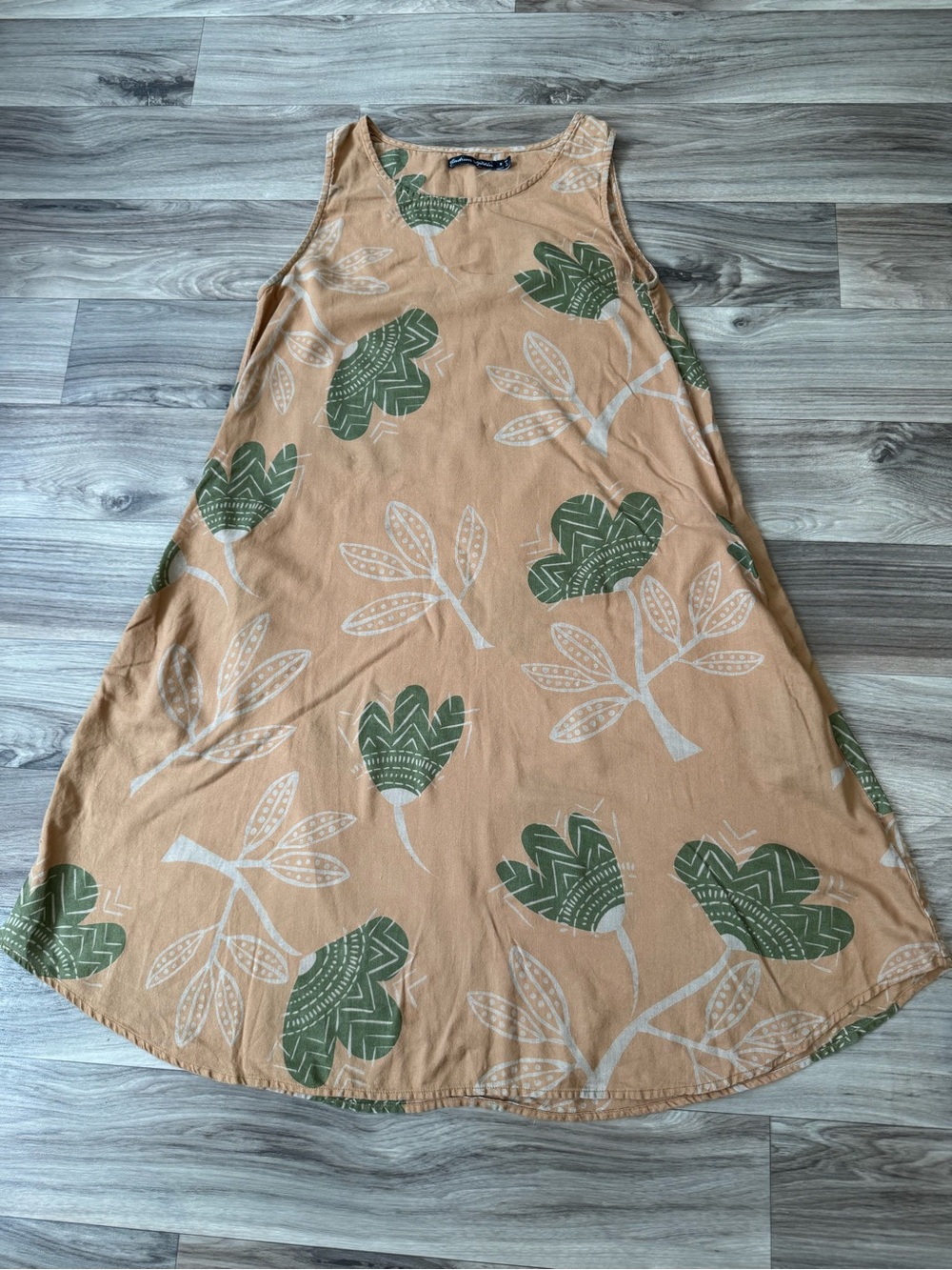 Gudrun Sjoden Sleeveless Organic Cotton Leaf Print Midi Dress Size Small